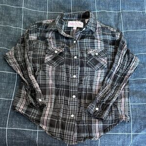 Girl’s Plaid Button-Front Shirt - Black & Pink